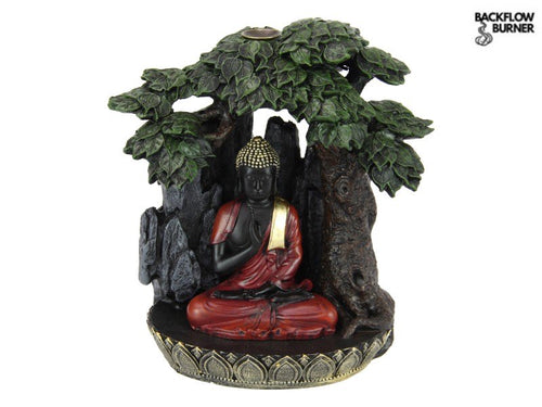 19cm Meditating Buddha in Backflow Burner Tree Cave